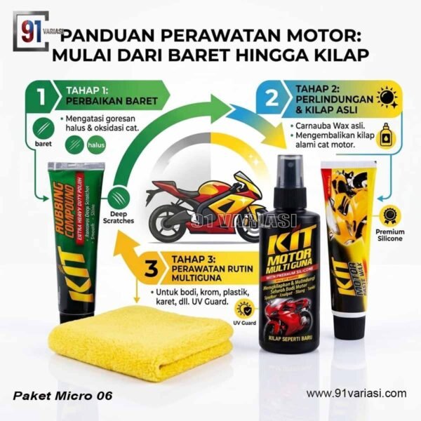 Panduan cara pakai paket kit pengkilap body motor manual Master Glow Original