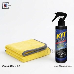 Paket produk Kit Detailer Pump 200ml dan lap microfiber premium untuk perawatan bodi kendaraan